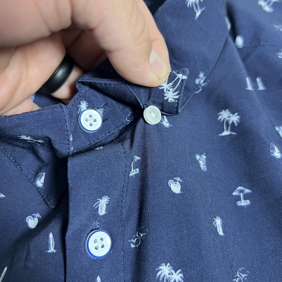 Mizzen+Main Shirt Mens Large Navy Trim Fit Performance Beach Print Stretch - Picture 9 of 10